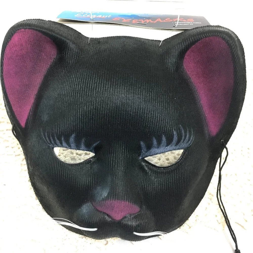 Cesar' Satin Masquerade Panther Blk Cat Mask NWT NOS